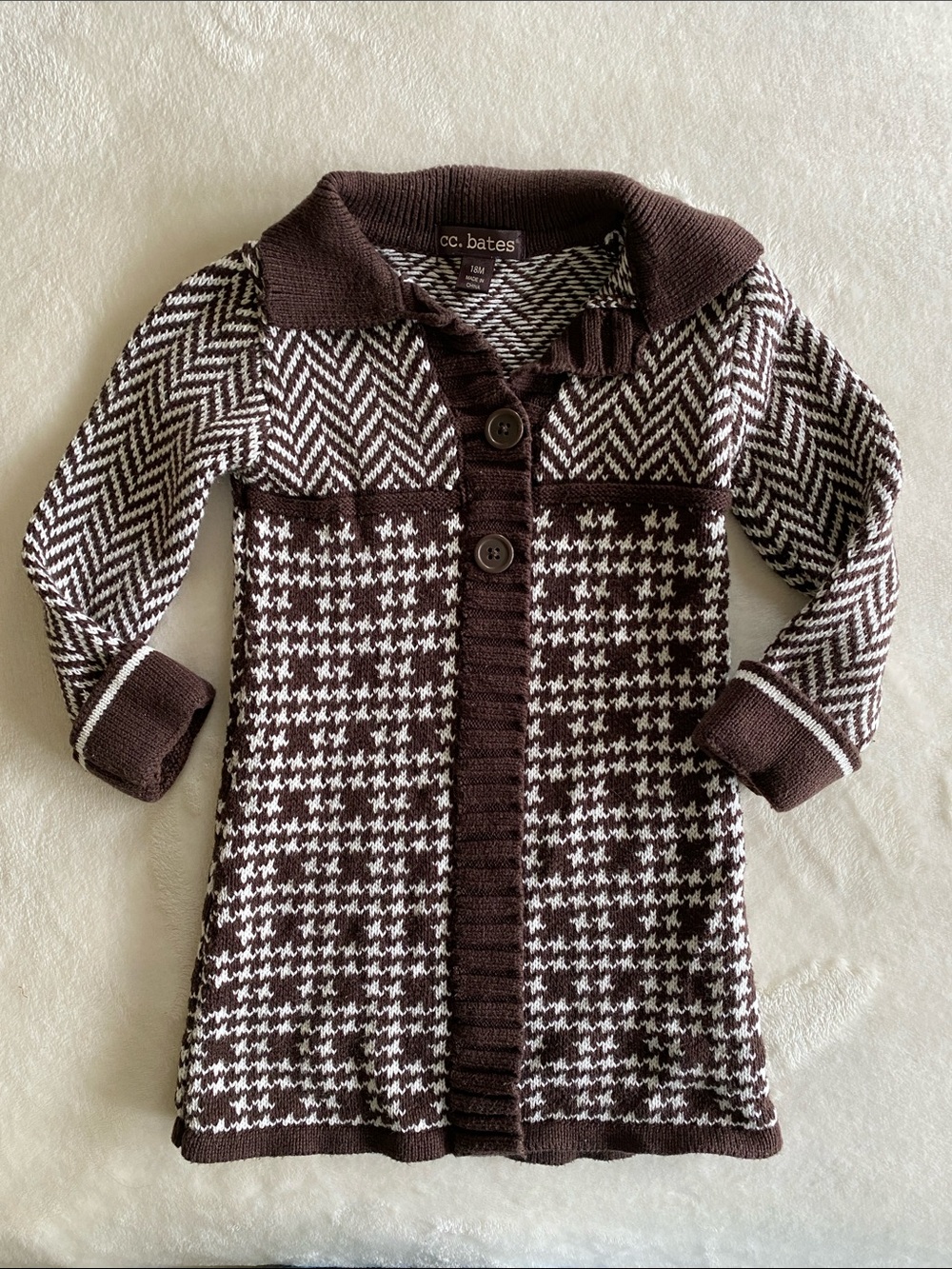 Bates Brown & Cream Patterned Collared Knit Cardigan